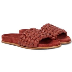 CHLOE RED BRAIDED LEATHER SLIDES